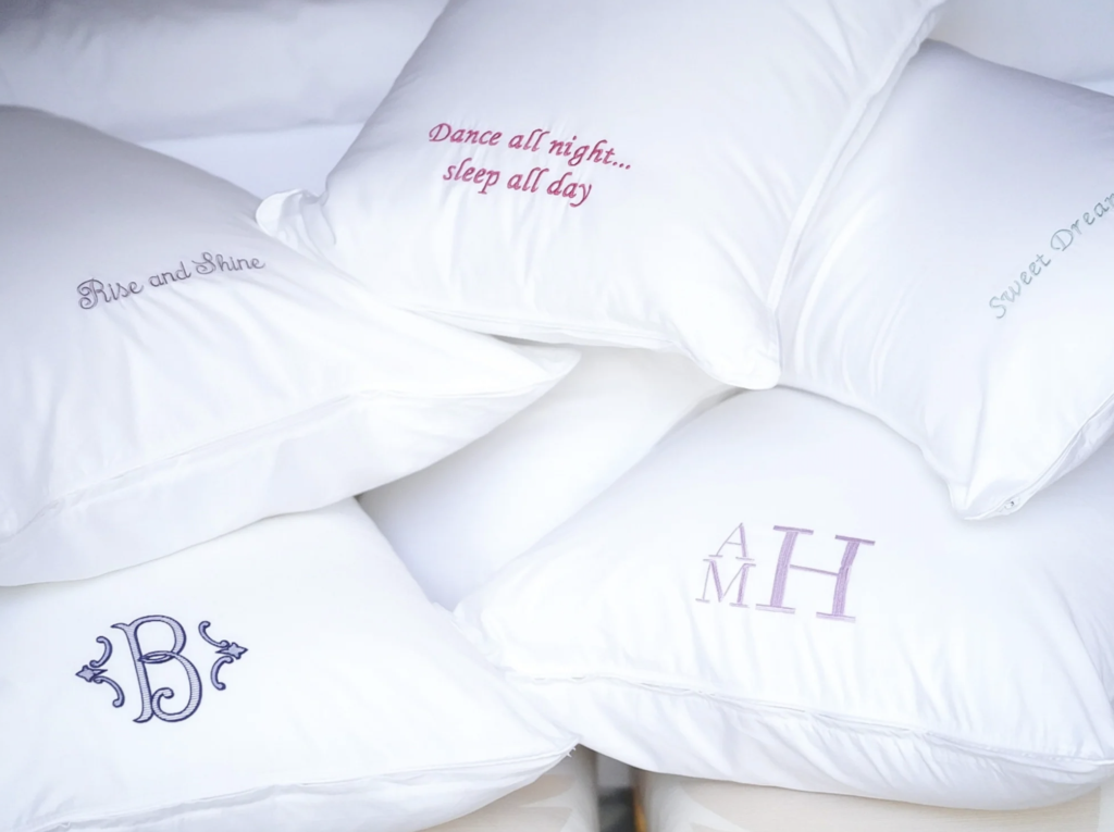 The Pillow Bar monograms each pillow right in their Dallas factory, with endless options for gifting or style needs. 